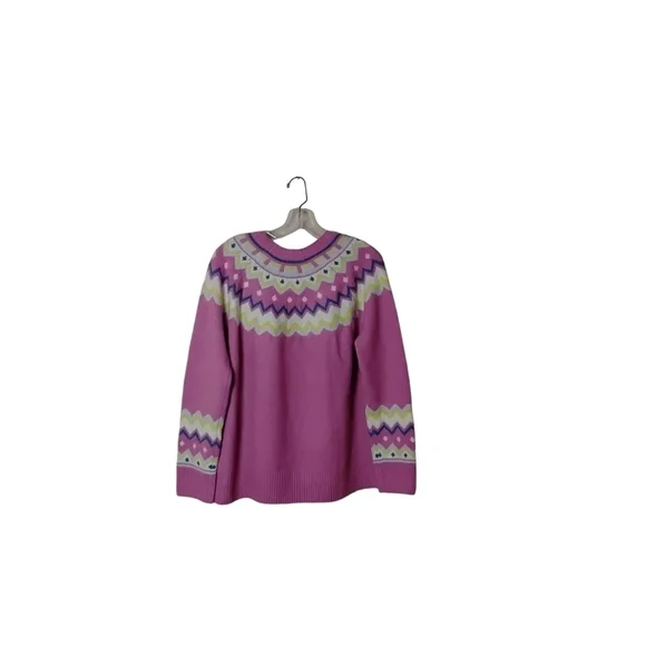Vince Camuto Women's M Pink Fair Isle Crewneck Long Sleeve Pullover Sweater - Picture 2 of 7